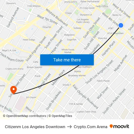 Citizenm Los Angeles Downtown to Crypto.Com Arena map