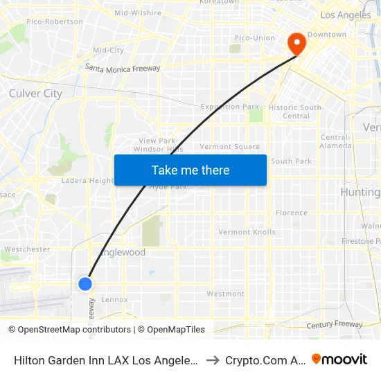 Hilton Garden Inn LAX Los Angeles Airport to Crypto.Com Arena map