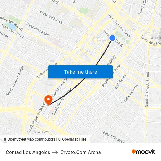 Conrad Los Angeles to Crypto.Com Arena map