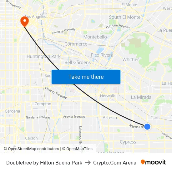 Doubletree by Hilton Buena Park to Crypto.Com Arena map