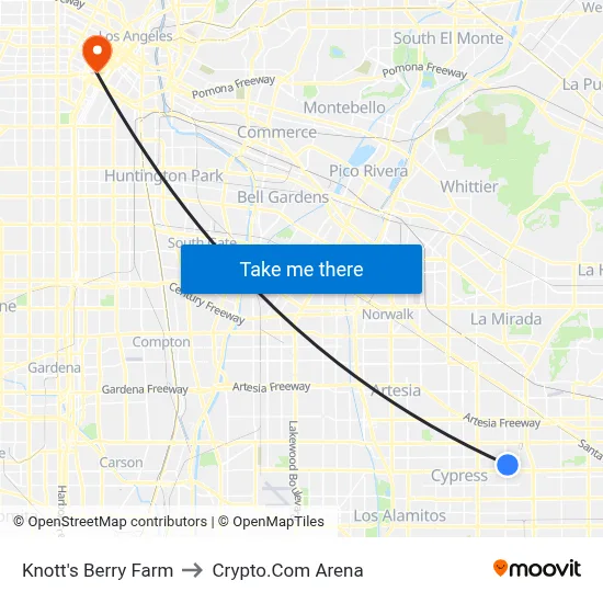 Knott's Berry Farm to Crypto.Com Arena map