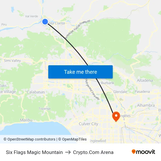 Six Flags Magic Mountain to Crypto.Com Arena map