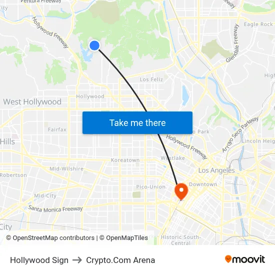 Hollywood Sign to Crypto.Com Arena map