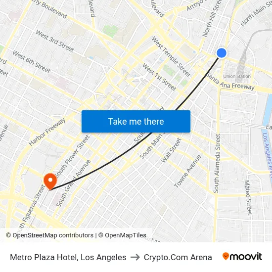 Metro Plaza Hotel, Los Angeles to Crypto.Com Arena map