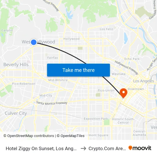 Hotel Ziggy On Sunset, Los Angeles to Crypto.Com Arena map