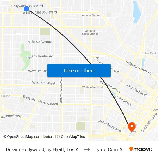 Dream Hollywood, by Hyatt, Los Angeles to Crypto.Com Arena map