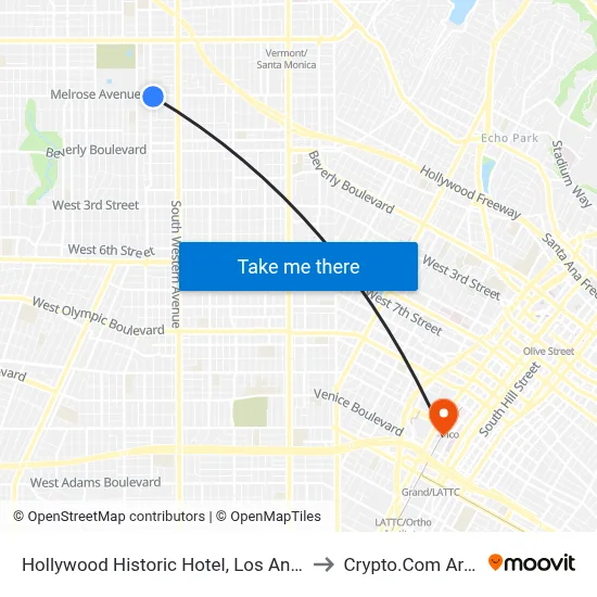 Hollywood Historic Hotel, Los Angeles to Crypto.Com Arena map