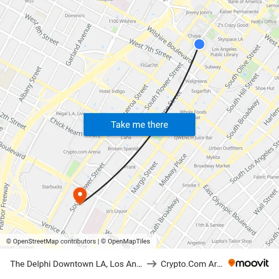The Delphi Downtown LA, Los Angeles to Crypto.Com Arena map