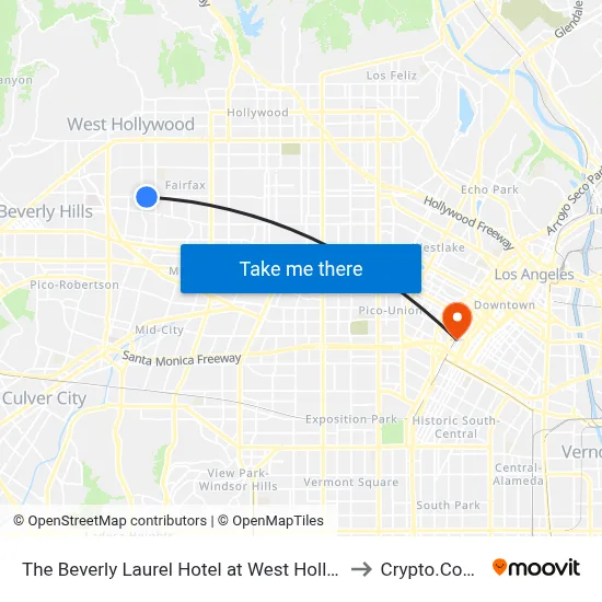 The Beverly Laurel Hotel at West Hollywood, Los Angeles to Crypto.Com Arena map