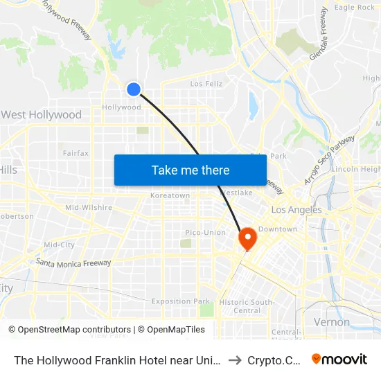 The Hollywood Franklin Hotel near Universal Studios, Los Angeles to Crypto.Com Arena map