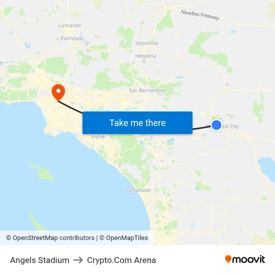 Angels Stadium to Crypto.Com Arena map