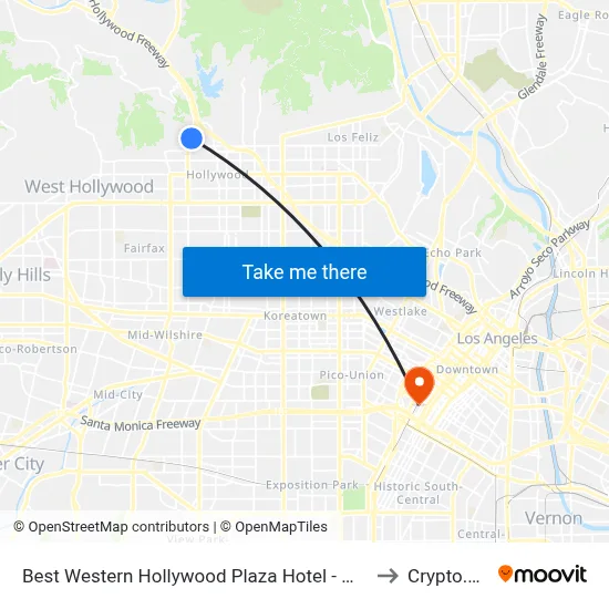 Best Western Hollywood Plaza Hotel - Walk of Fame Film City LA, Los Angeles to Crypto.Com Arena map