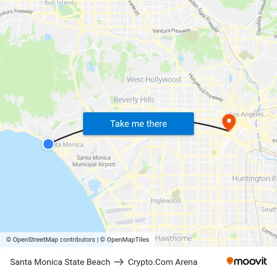 Santa Monica State Beach to Crypto.Com Arena map