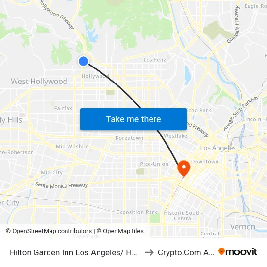 Hilton Garden Inn Los Angeles/ Hollywood to Crypto.Com Arena map