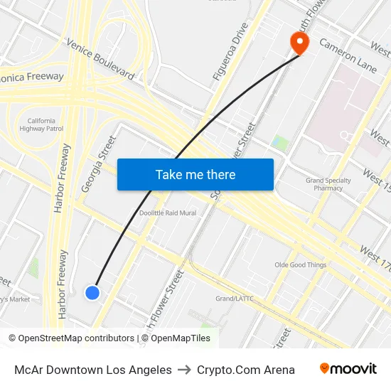 McAr Downtown Los Angeles to Crypto.Com Arena map