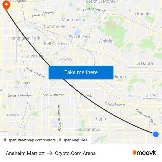 Anaheim Marriott to Crypto.Com Arena map