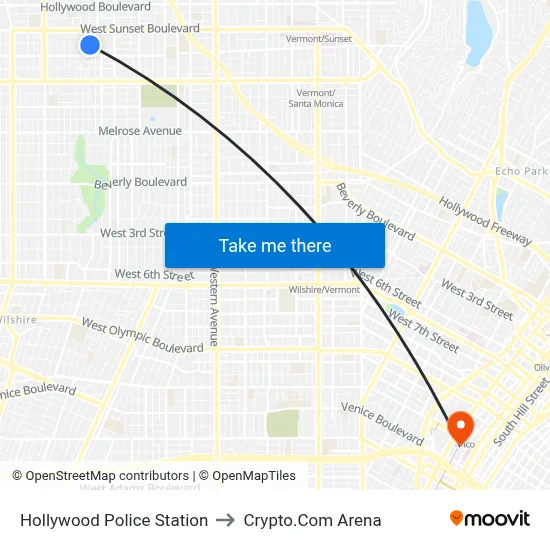 Hollywood Police Station to Crypto.Com Arena map