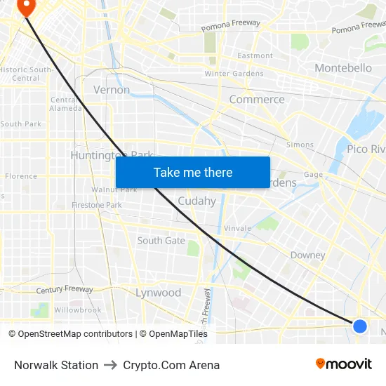 Norwalk Station to Crypto.Com Arena map
