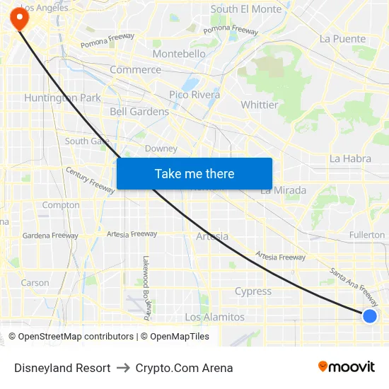 Disneyland Resort to Crypto.Com Arena map