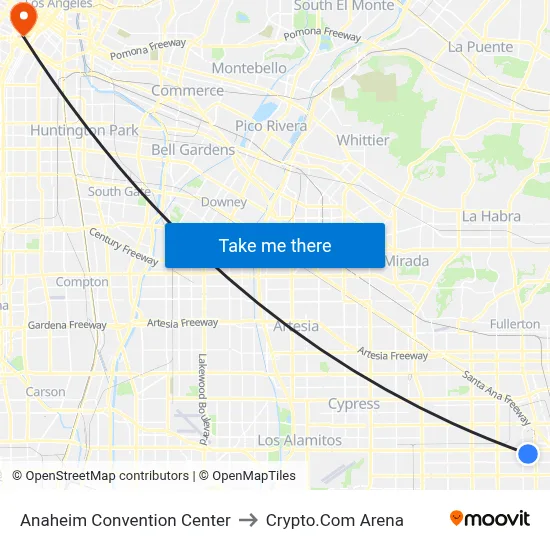 Anaheim Convention Center to Crypto.Com Arena map