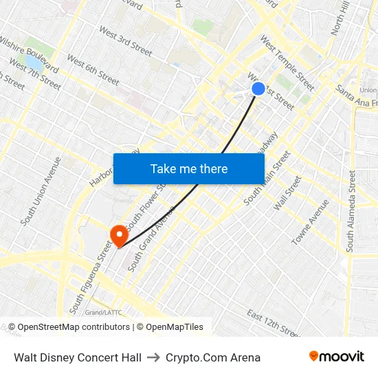 Walt Disney Concert Hall to Crypto.Com Arena map