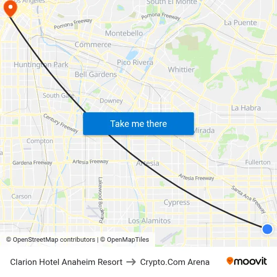 Clarion Hotel Anaheim Resort to Crypto.Com Arena map