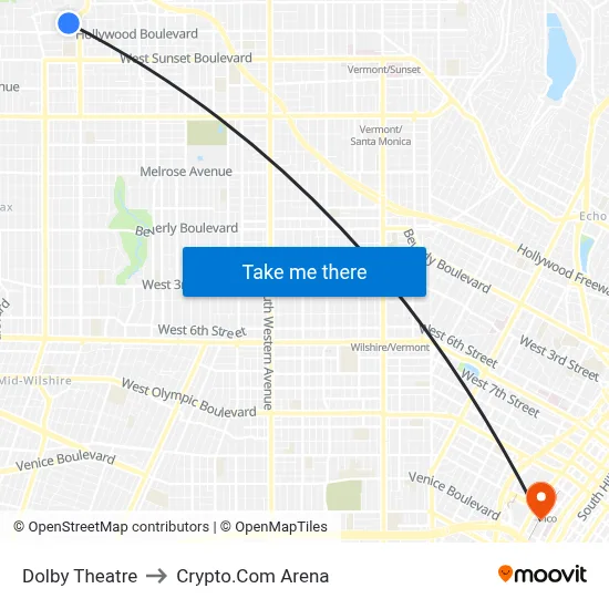 Dolby Theatre to Crypto.Com Arena map