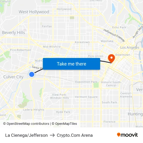 La Cienega/Jefferson to Crypto.Com Arena map