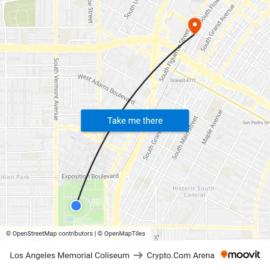 Los Angeles Memorial Coliseum to Crypto.Com Arena map