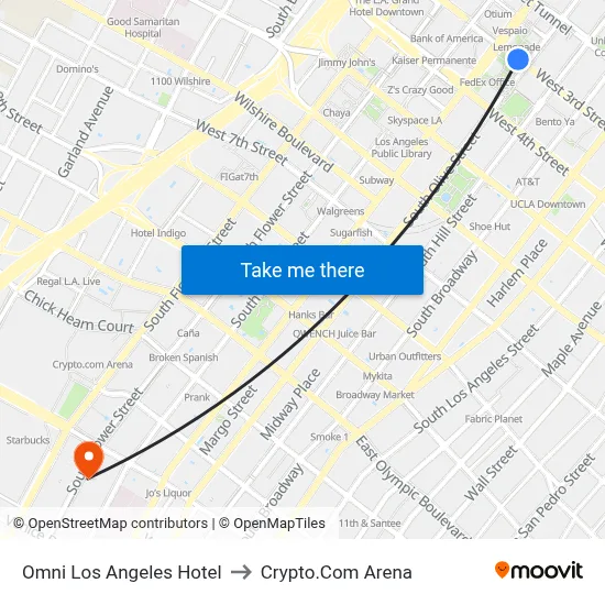 Omni Los Angeles Hotel to Crypto.Com Arena map