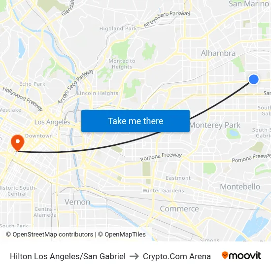 Hilton Los Angeles/San Gabriel to Crypto.Com Arena map