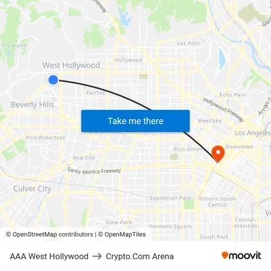 AAA West Hollywood to Crypto.Com Arena map