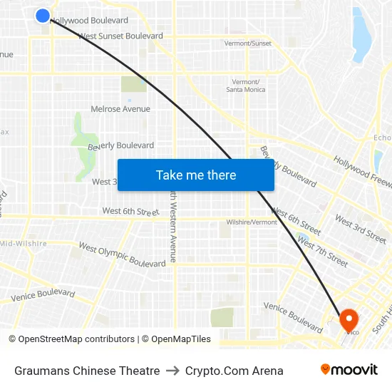 Graumans Chinese Theatre to Crypto.Com Arena map