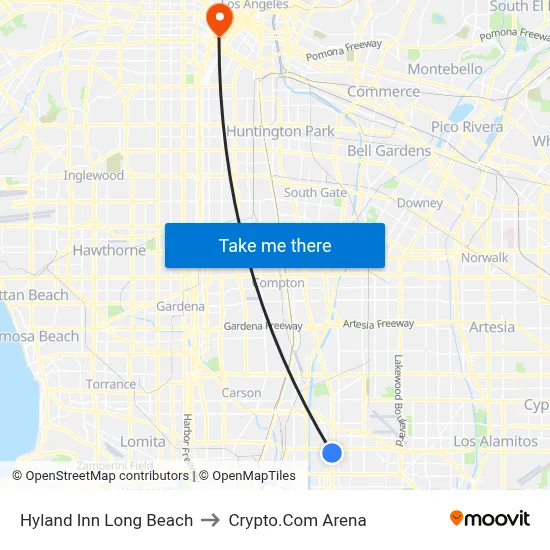 Hyland Inn Long Beach to Crypto.Com Arena map