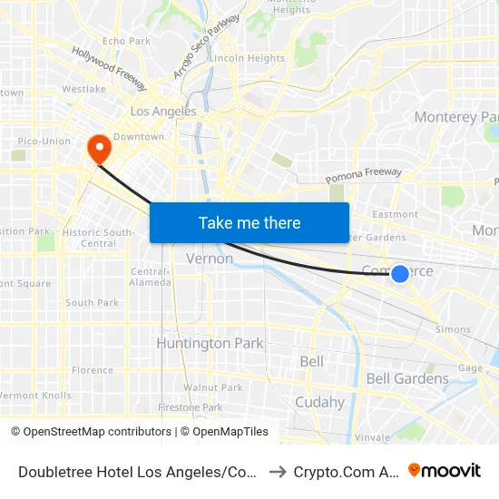 Doubletree Hotel Los Angeles/Commerce to Crypto.Com Arena map