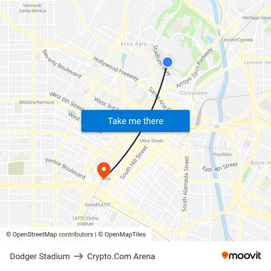 Dodger Stadium to Crypto.Com Arena map