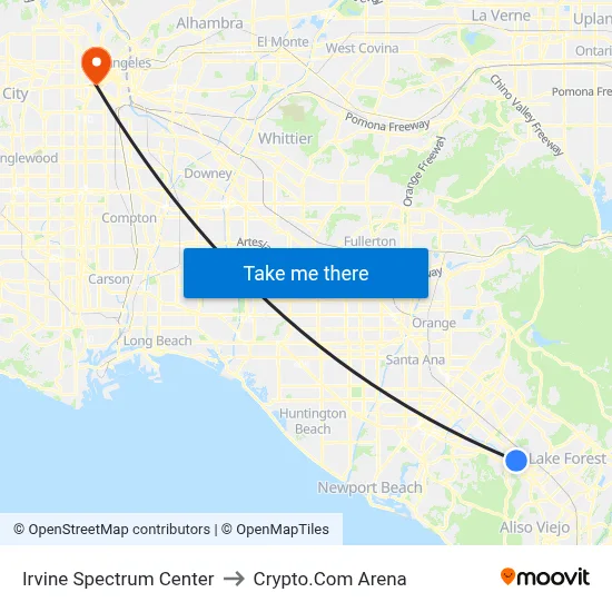 Irvine Spectrum Center to Crypto.Com Arena map