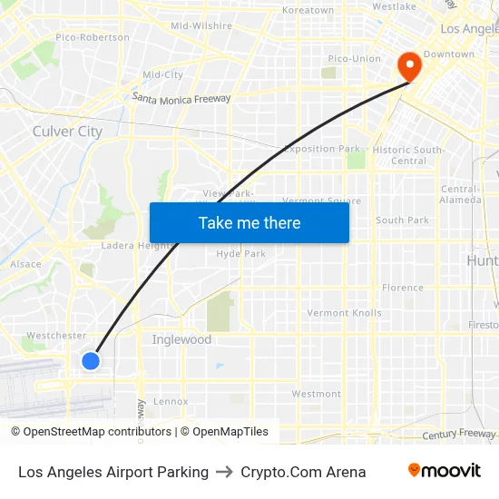 Los Angeles Airport Parking to Crypto.Com Arena map