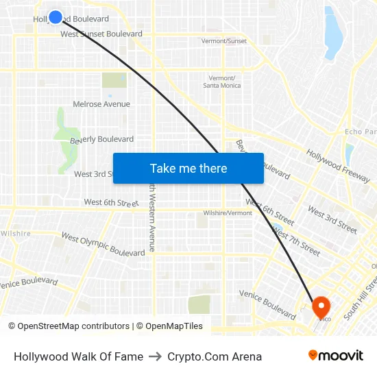 Hollywood Walk Of Fame to Crypto.Com Arena map