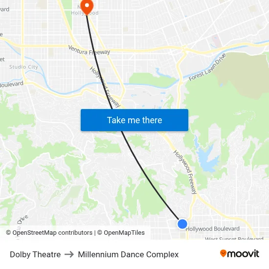 Dolby Theatre to Millennium Dance Complex map