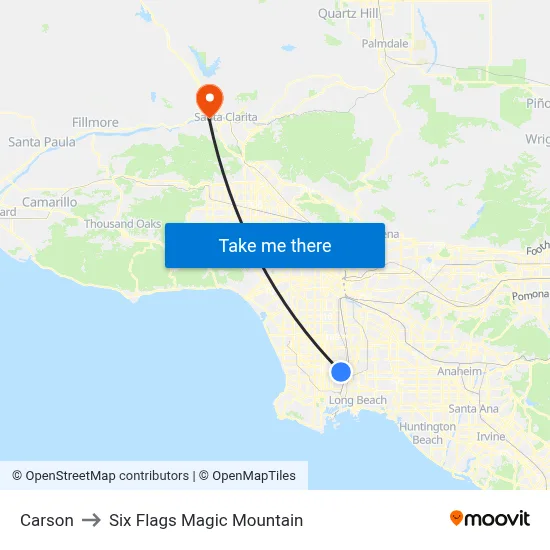 Carson to Six Flags Magic Mountain map
