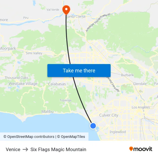 Venice to Six Flags Magic Mountain map