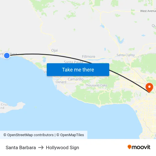 Santa Barbara to Hollywood Sign map