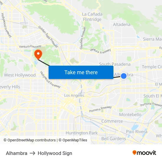 Alhambra to Hollywood Sign map