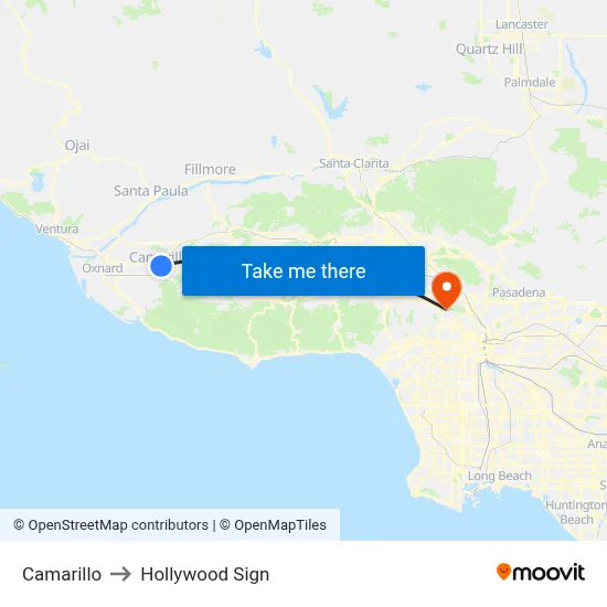 Camarillo to Hollywood Sign map