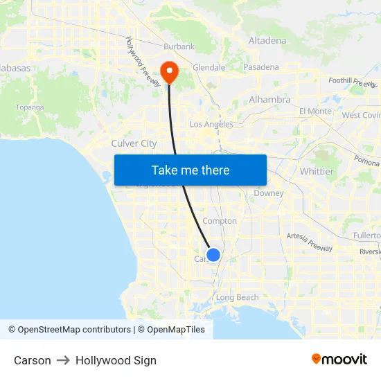 Carson to Hollywood Sign map