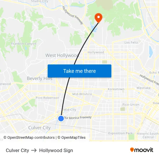 Culver City to Hollywood Sign map
