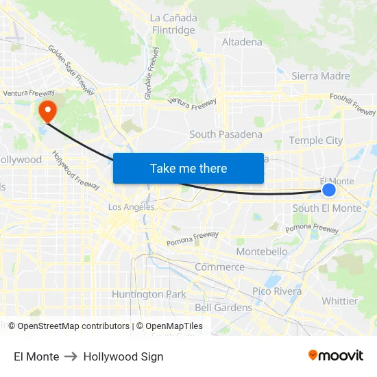 El Monte to Hollywood Sign map