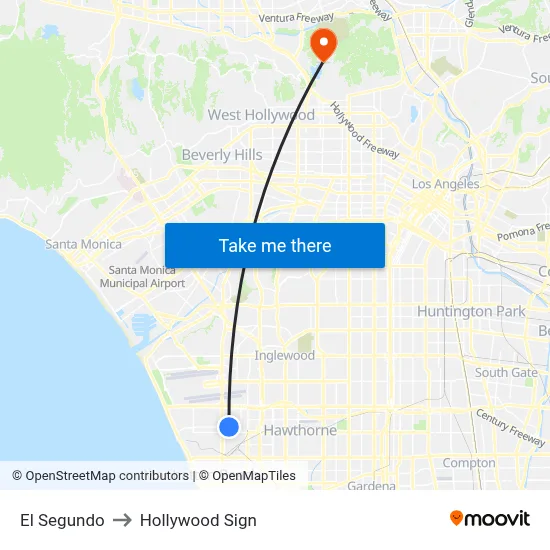 El Segundo to Hollywood Sign map