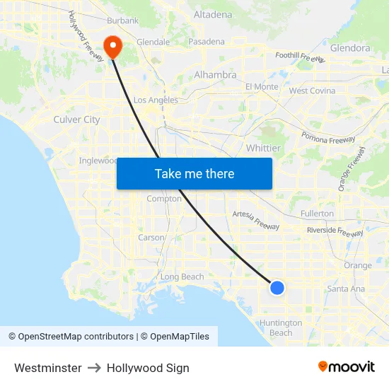 Westminster to Hollywood Sign map